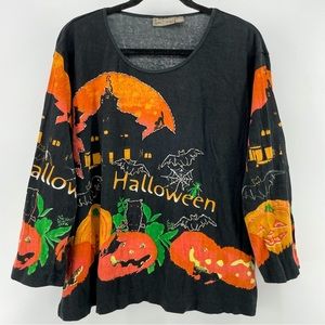 Vintage Jane Ashley Women’s Blouse Black Orange B… - image 1